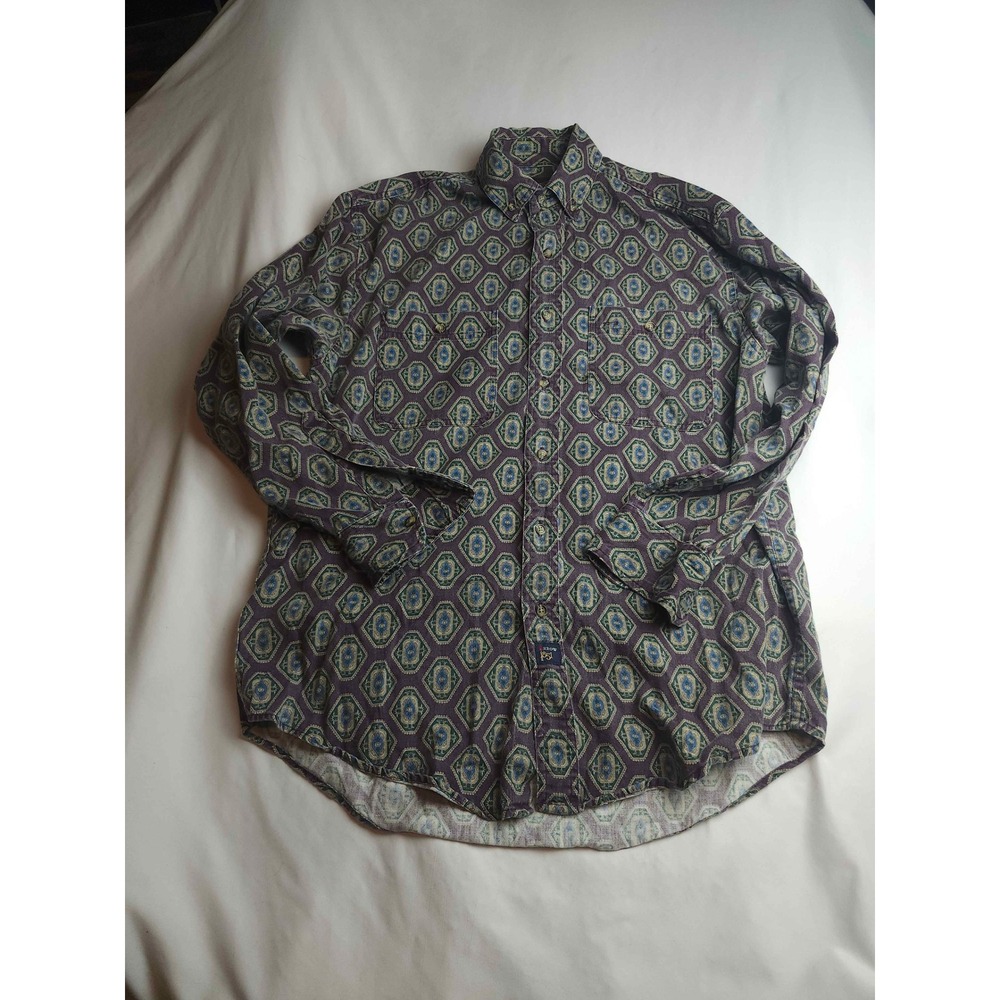 The Arrow Company Mens Purple Geometric Medallion Print Button Down Shirt Size M